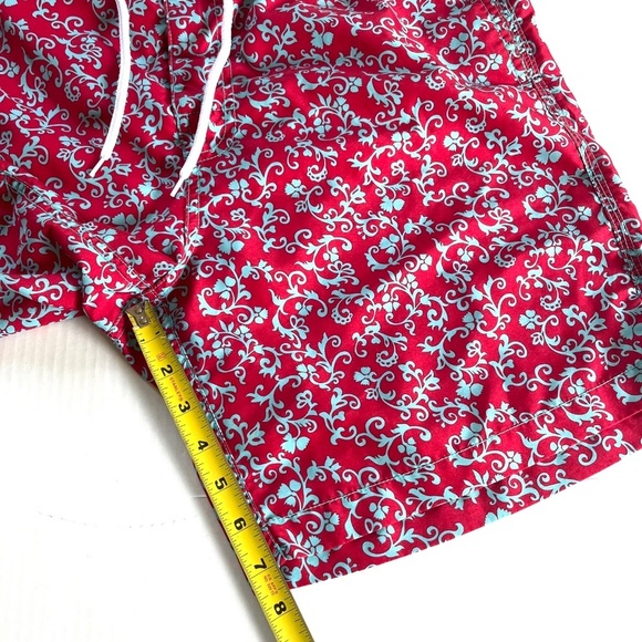 Trunks Surf n Swim Red Turquoise Lace Up Pockets Summer Pants Shorts Size L - Picture 10 of 11
